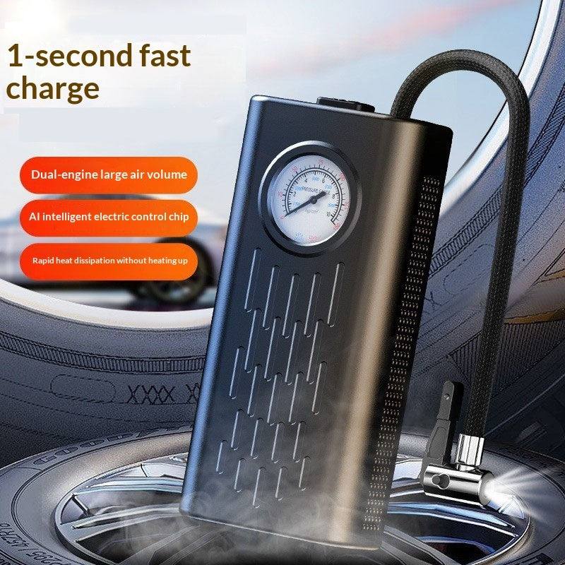 Compact portable universal tire inflator with wireless design and built-in tire pressure gauge