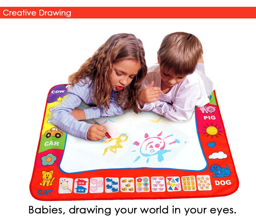 80x60cm water drawing play mat with magic pen for mess-free, reusable kids doodle painting and creative fun