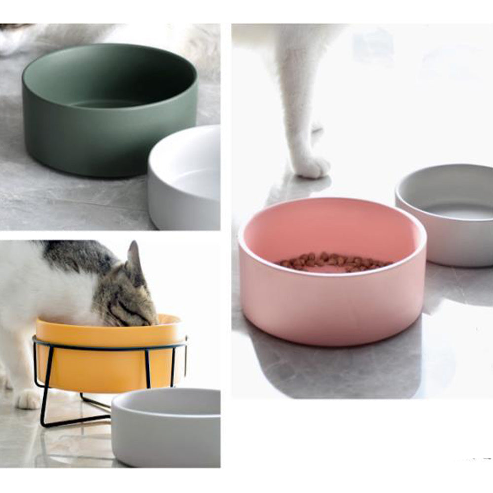 Nordic Ceramic Pet Bowl with Iron Stand | Cat & Dog Food Water Bowl