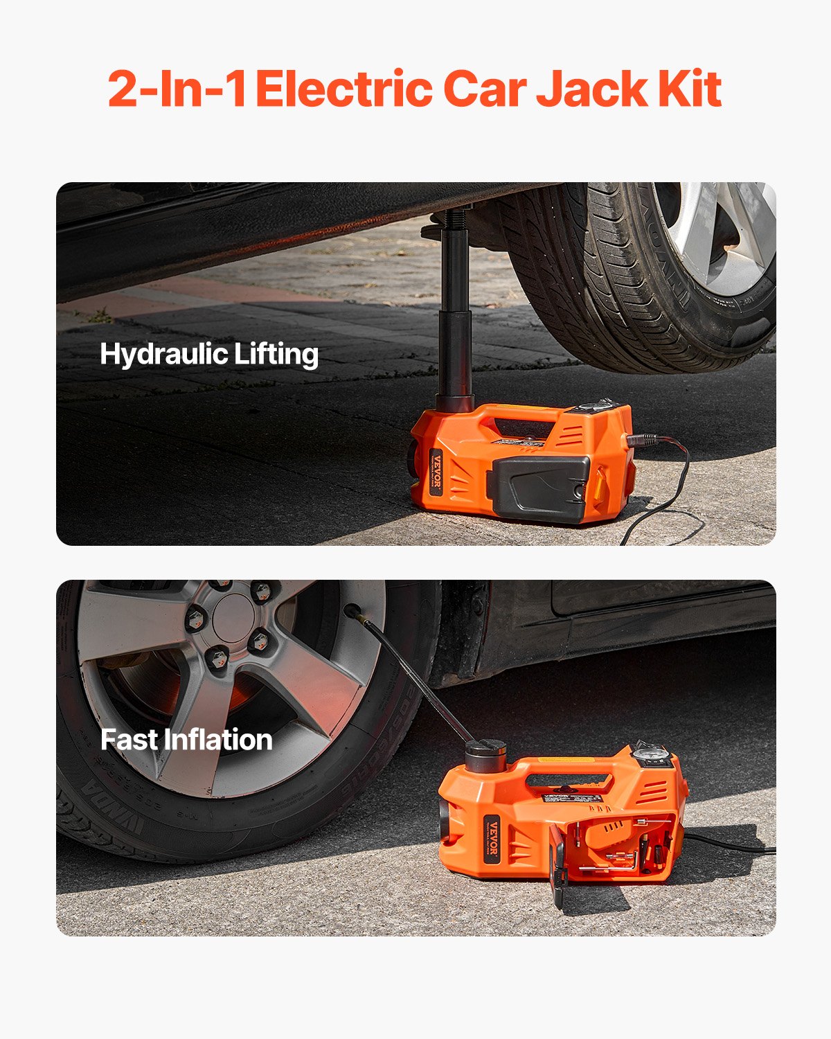 5-Ton Electric Car Jack with Inflator & LED Light