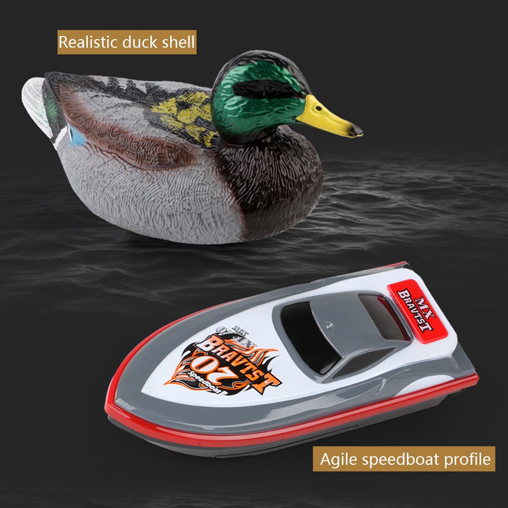 Realistic duck shell and agile speedboat profile on a dark water background