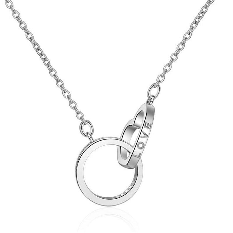 Korean style silver necklace two ring fashion diamond pendant with 40cm chain