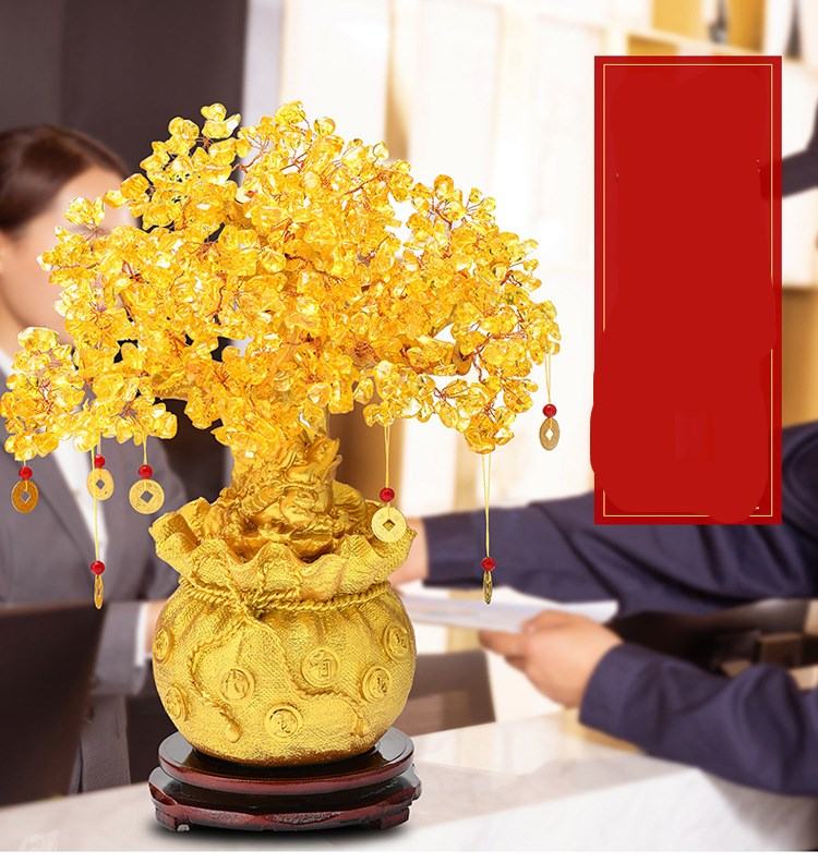 Small natural crystal lucky tree decoration made of citrine, 19 cm high, pastoral style gift craft