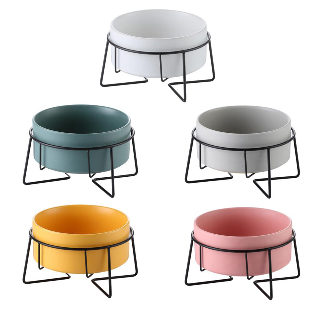 Nordic ceramic flower pot with removable ceramic bowl and iron stand for pet feeding