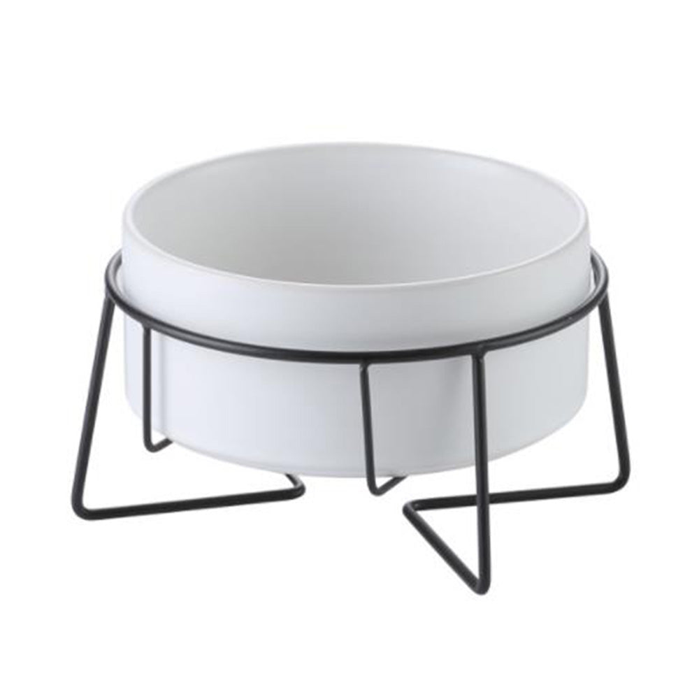 Nordic Ceramic Pet Bowl with Iron Stand | Cat & Dog Food Water Bowl
