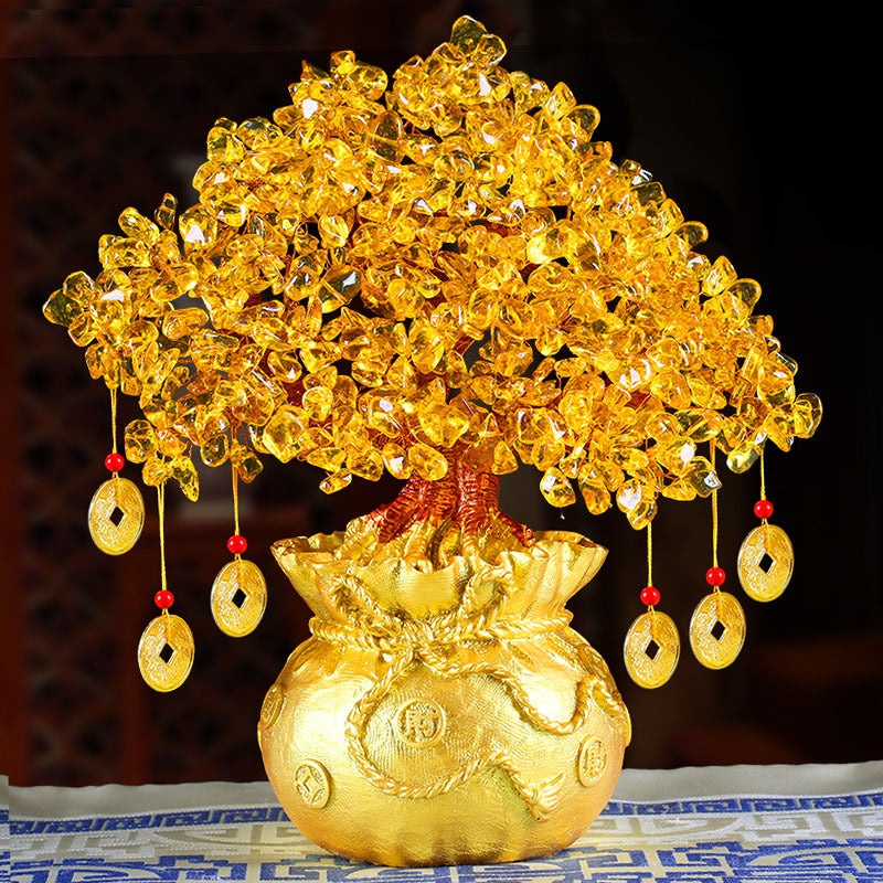 Small natural crystal lucky tree craft made of citrine, 19 cm tall decoration gift