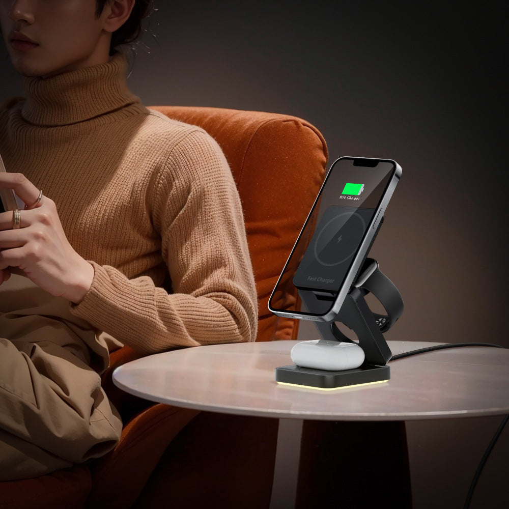 3-in-1 Wireless Charger - Folding Magnetic Charging Station for Phone, Watch & Earbuds
