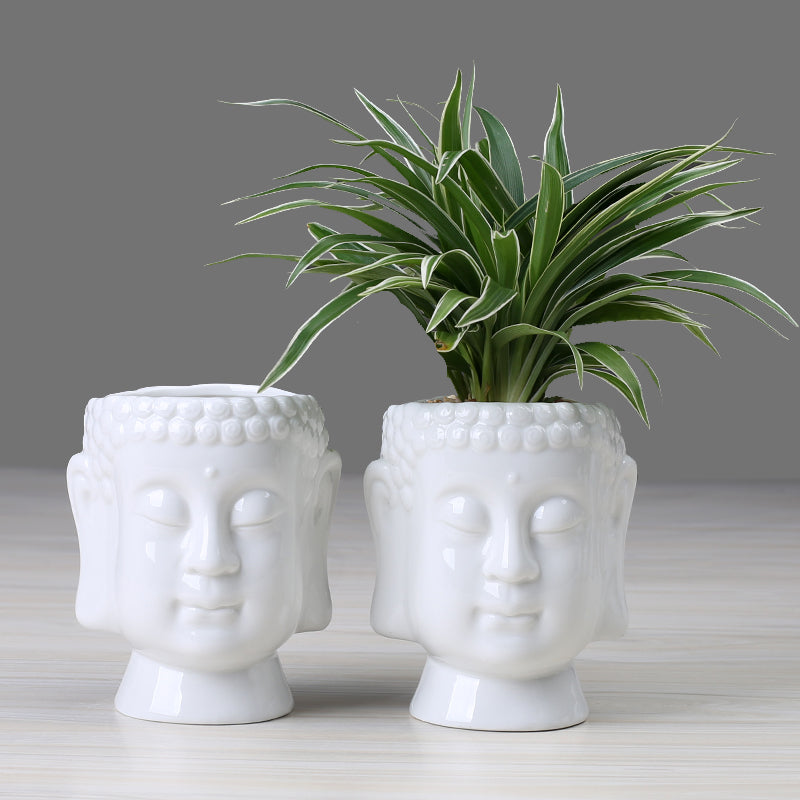 Traditional Chinese style ceramic Buddha white flower pot, handmade, corrosion-resistant, durable desktop planter without plants