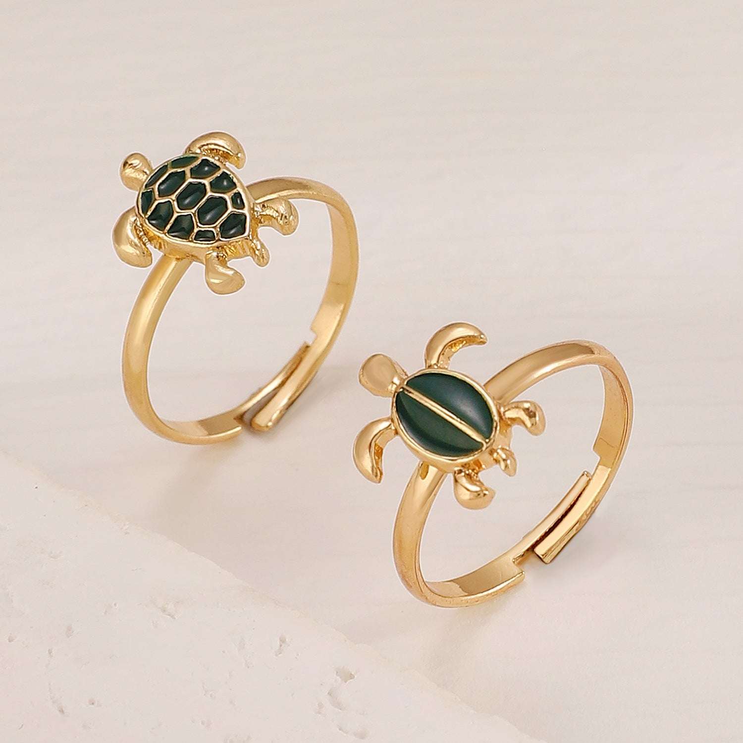 Two cute turtles stacked 14K gold plated ring for women symbolizing longevity and wisdom
