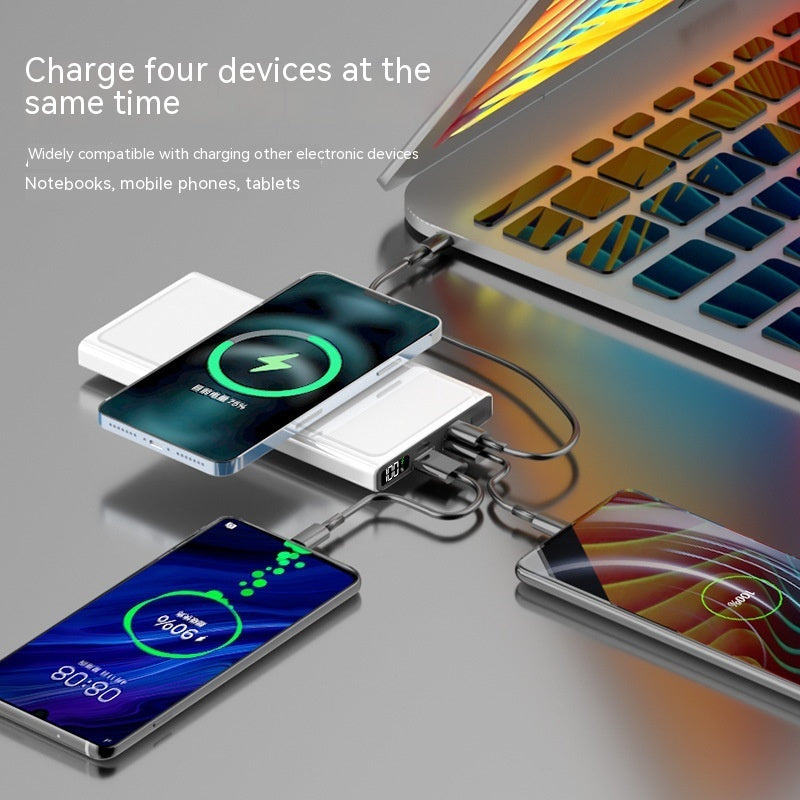 Two-way fast charging wireless power bank with large capacity in black and white colors