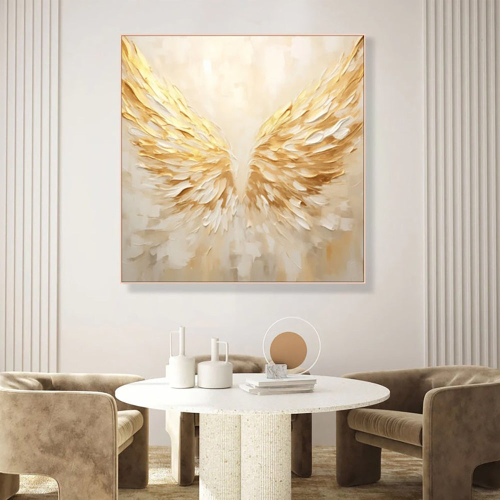 Hand-painted golden angel wings abstract oil painting on canvas for modern home wall decor