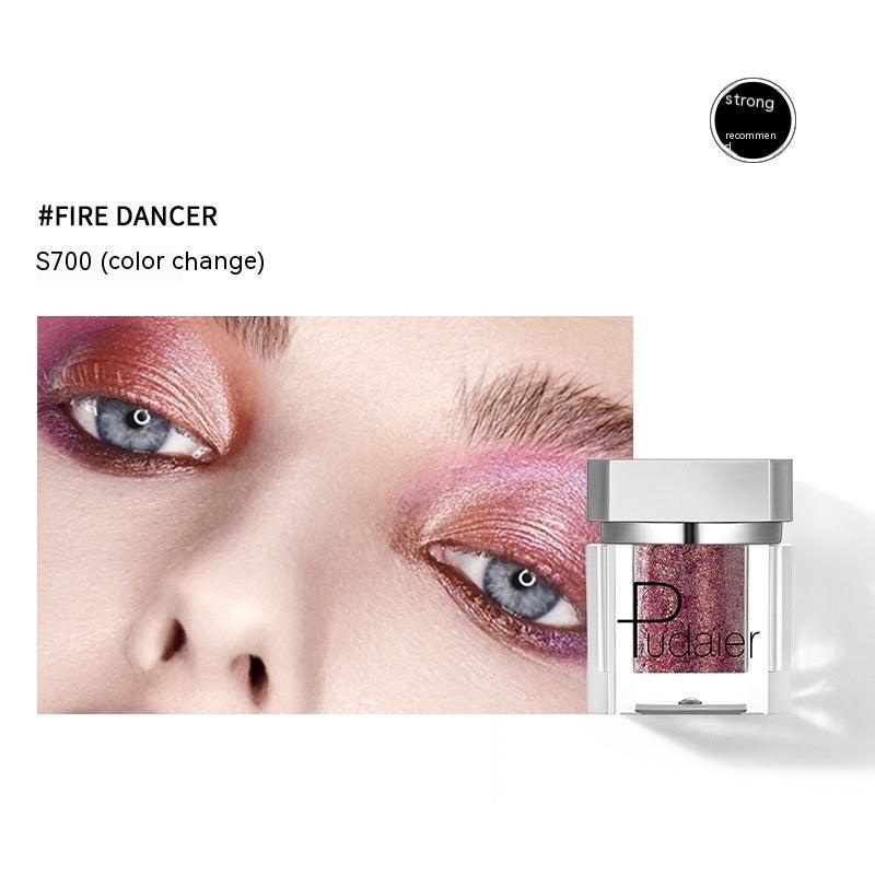 Makeup product with color change effect on eyes, featuring the brand 'Pupa'.