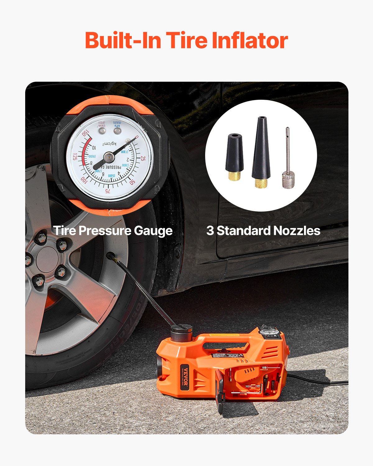 5-Ton Electric Car Jack with Inflator & LED Light