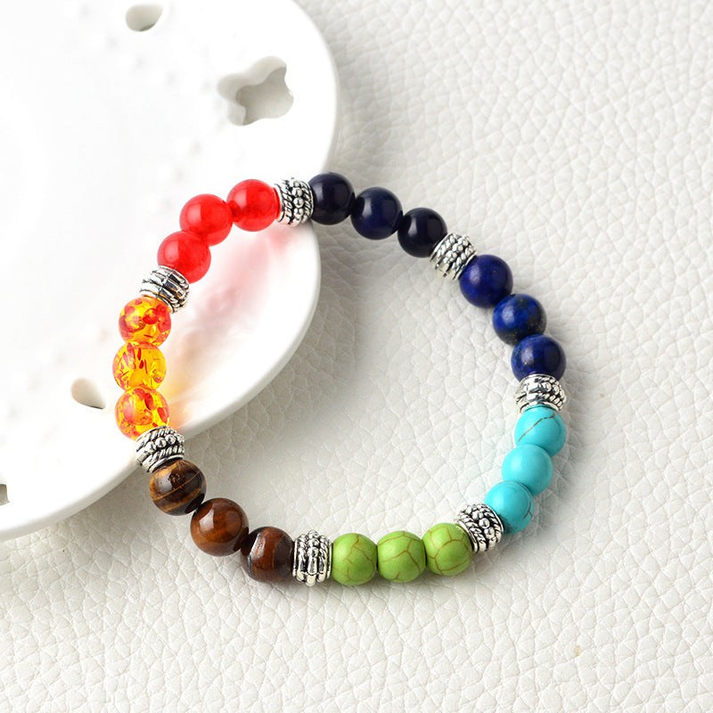 Natural Stone Colorful 7 Chakra Energy Yoga Bracelet