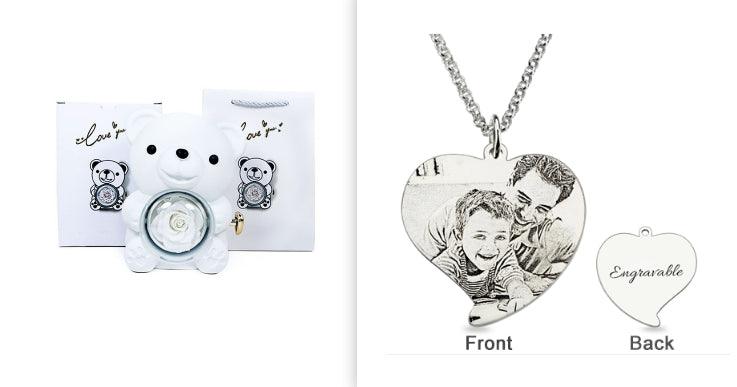 Rotating Eternal Rose Teddy Bear Gift Box Jewelry Box With Necklace Valentine Gift