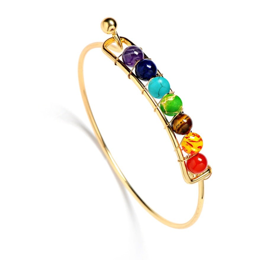 Handcrafted chakra bracelet with copper finish and natural gemstone beads