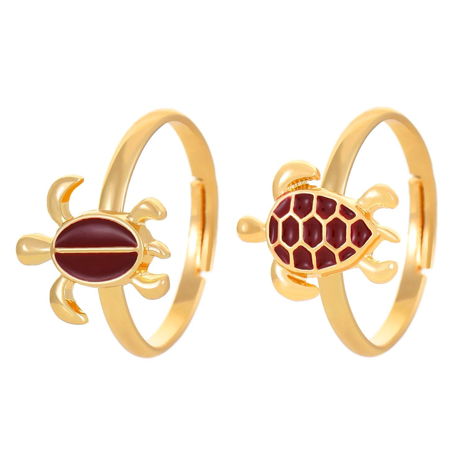 Two cute turtles stacked 14K gold plated ring symbolizing longevity and wisdom