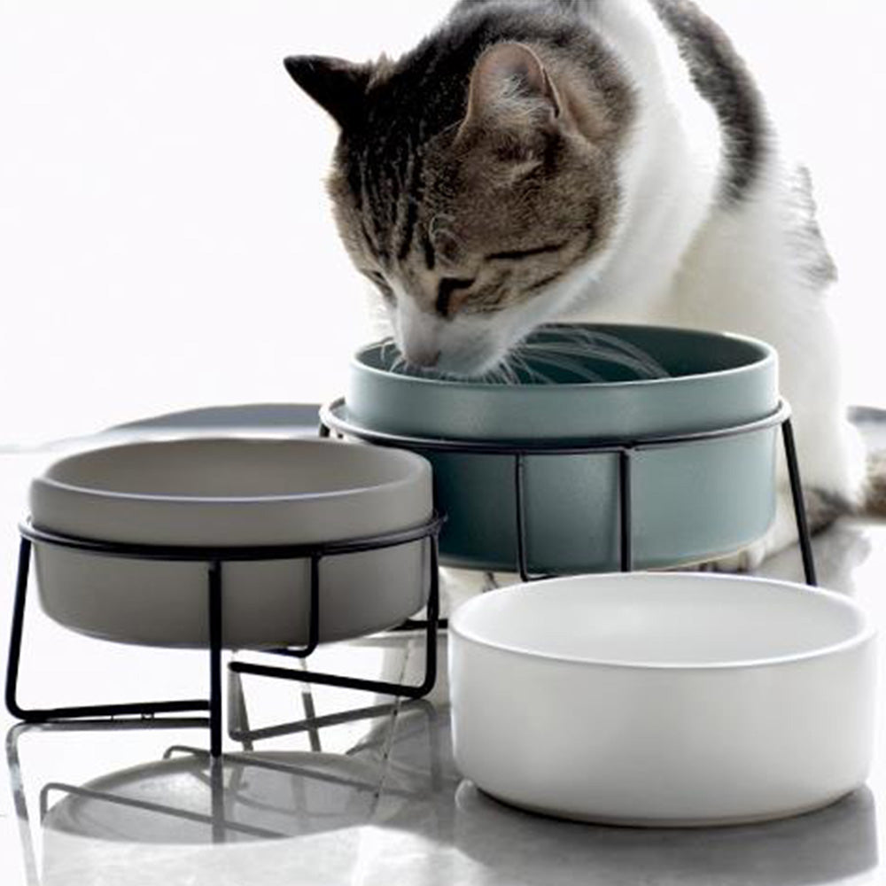 Nordic Ceramic Pet Bowl with Iron Stand | Cat & Dog Food Water Bowl