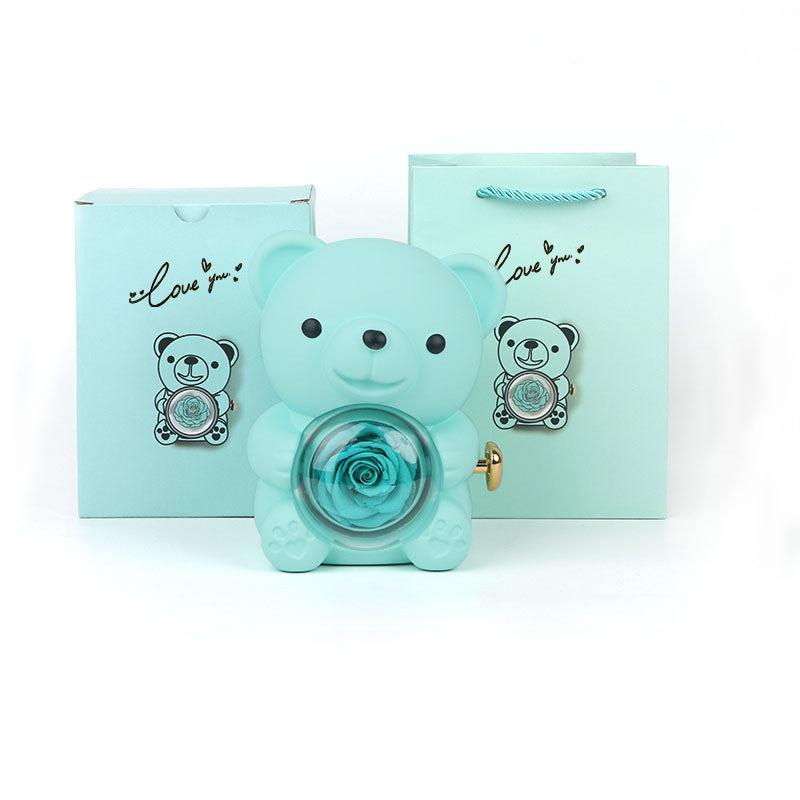 Rotating Eternal Rose Teddy Bear Gift Box Jewelry Box With Necklace Valentine Gift