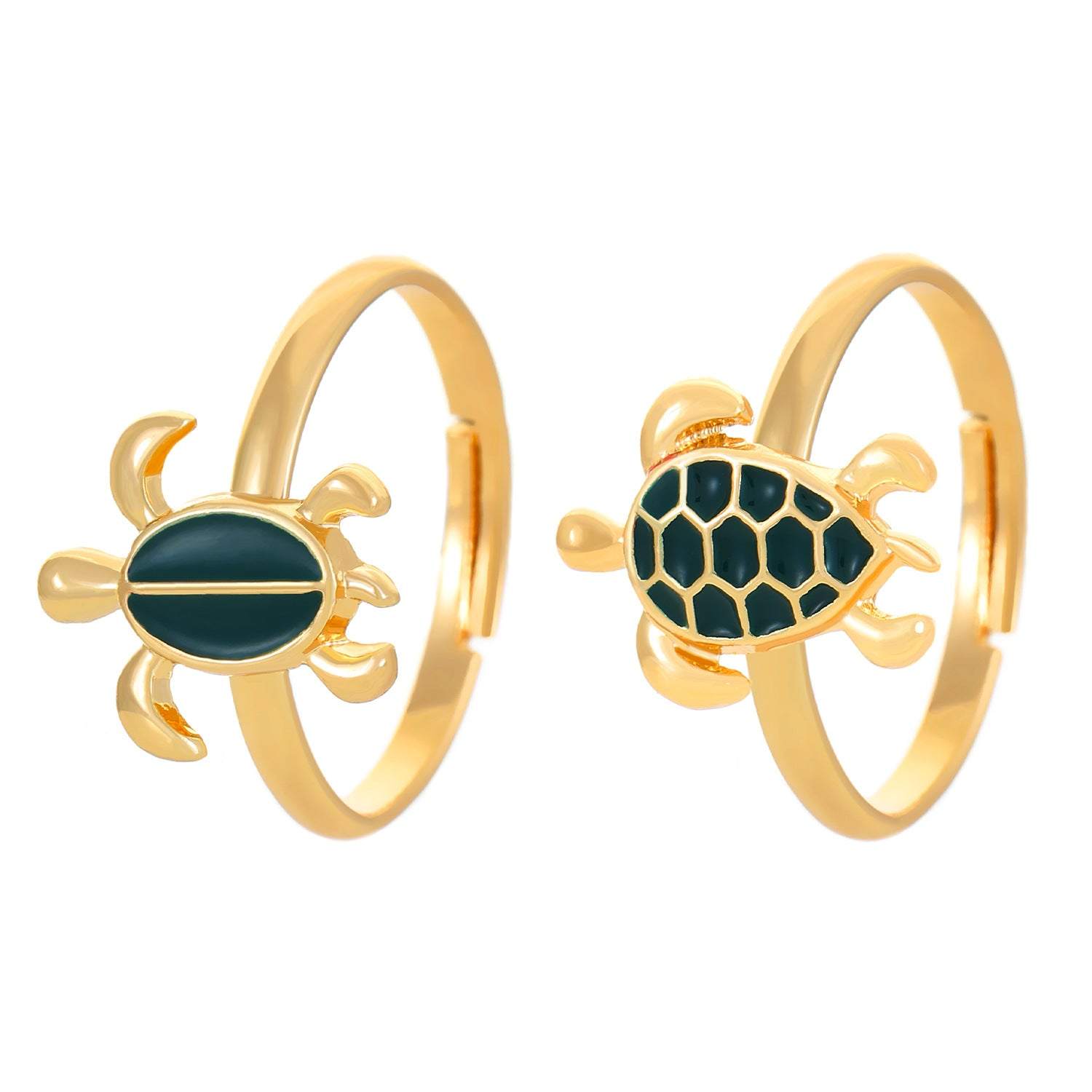 14K gold-plated stackable ring featuring two cute turtles symbolizing longevity and wisdom
