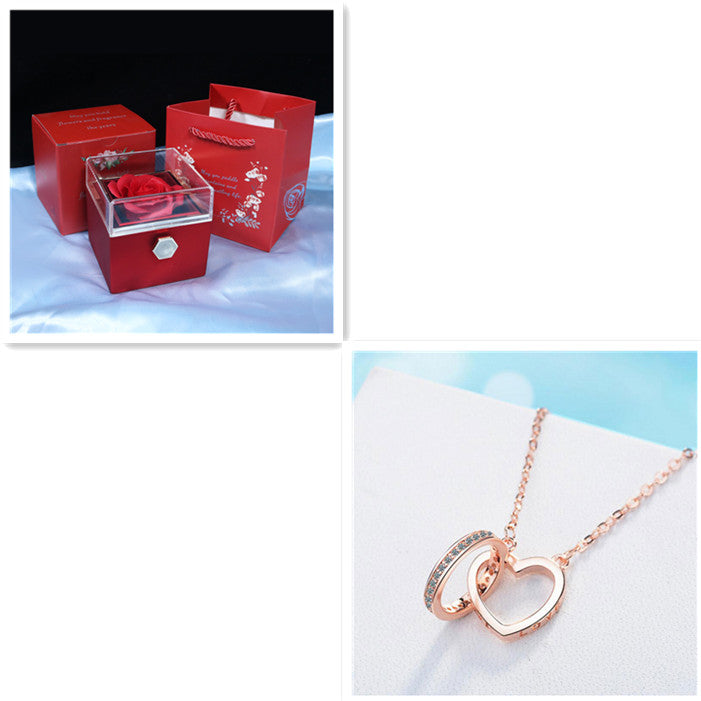 Korean style silver Necklace Two Ring with diamond geometry design and extension chain