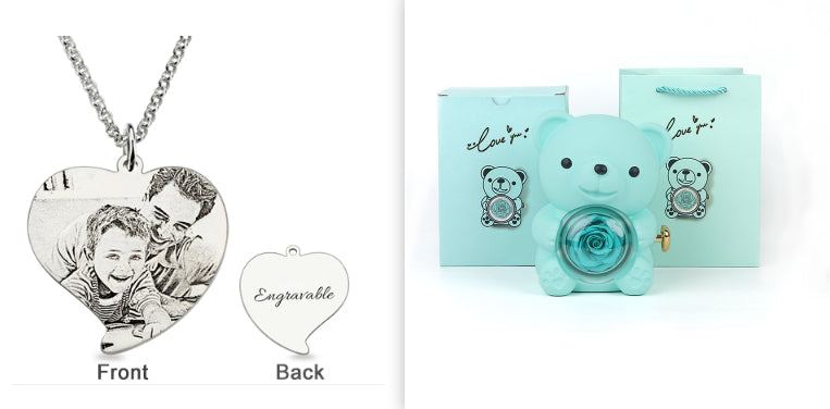 Rotating Eternal Rose Teddy Bear Gift Box Jewelry Box With Necklace Valentine Gift