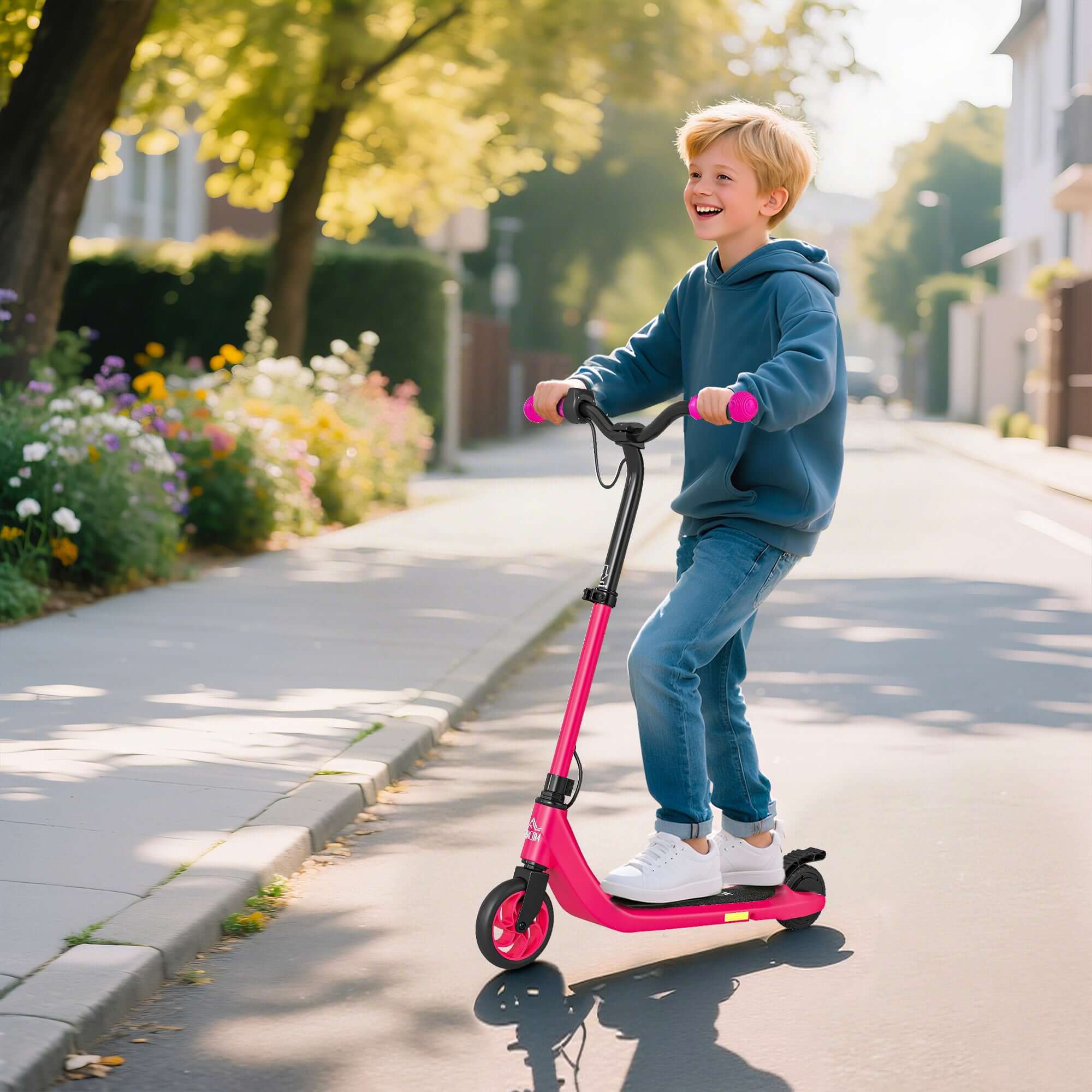 Kids Electric Scooter, Electric Scooters For Kids Ages 6+, 8 KM/H & 6 KM Lightweight E-Scooter, Adjustable Height, Rear Brake - Pink