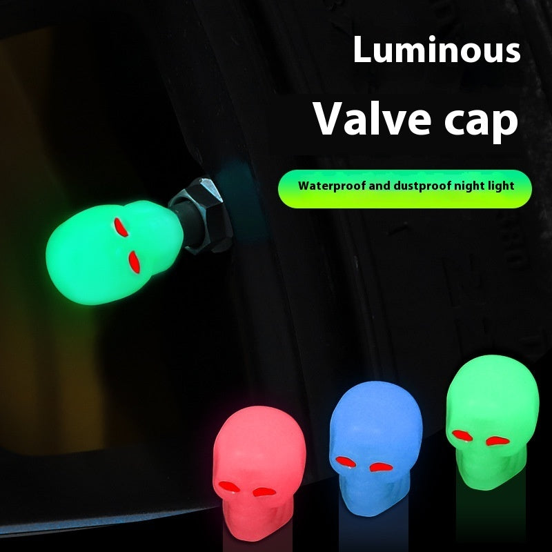 Car tire luminous valve cap skull design universal rubber valve core cover in multiple colors