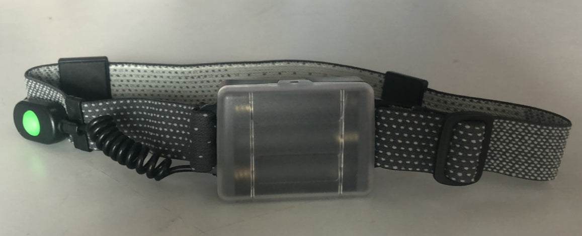 USB rechargeable COB headlamp with red warning light and 300-lumen floodlight for hands-free, weather-resistant outdoor use