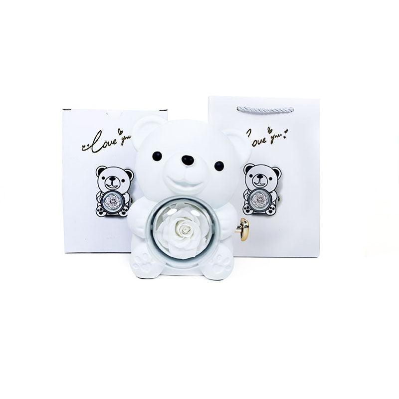 Rotating Eternal Rose Teddy Bear Gift Box Jewelry Box With Necklace Valentine Gift