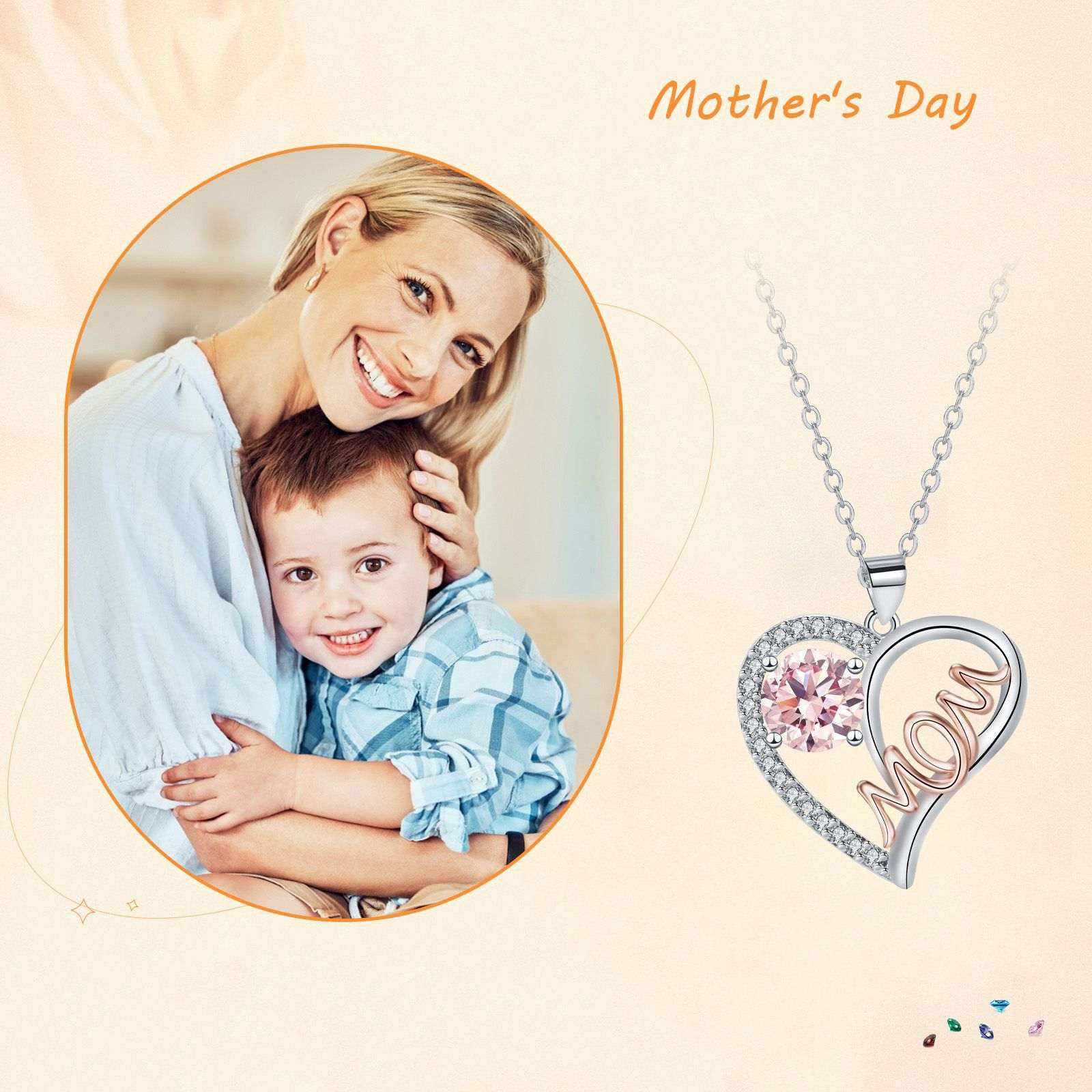 Elegant heart-shaped Mom Necklace in red and purple copper with cross chain style