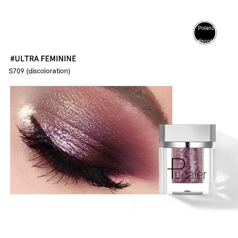 Makeup product with close-up of eye wearing the color 'Ultra Feminine' by Pudr.