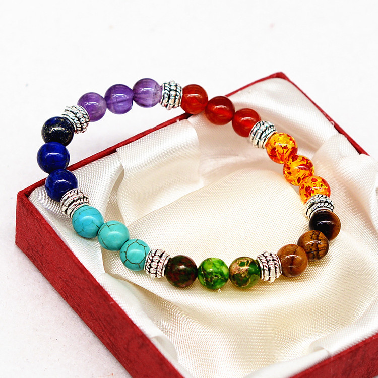 Natural Stone Colorful 7 Chakra Energy Yoga Bracelet