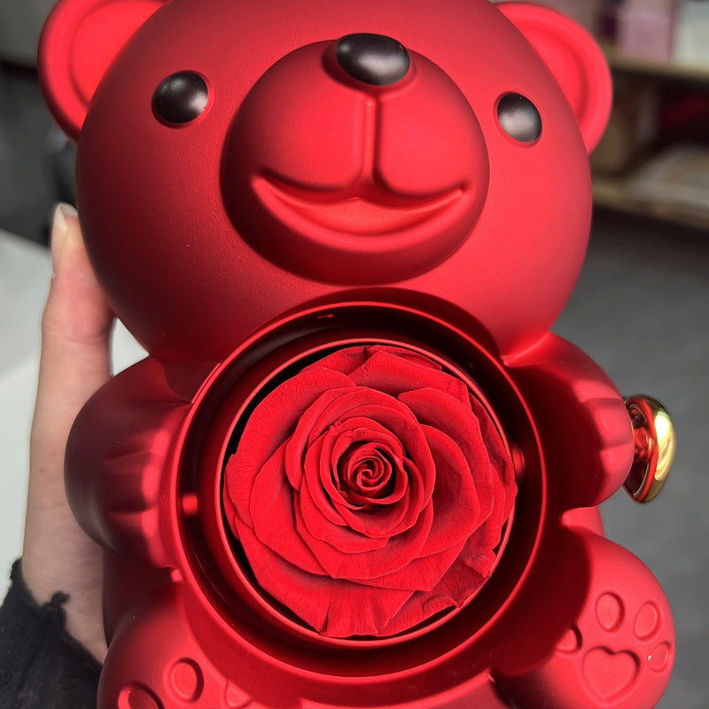Rotating Eternal Rose Teddy Bear Gift Box Jewelry Box With Necklace Valentine Gift