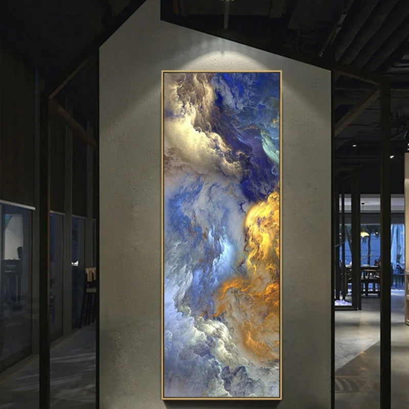 Blue Wave Scroll modern frameless canvas painting with blue wave design