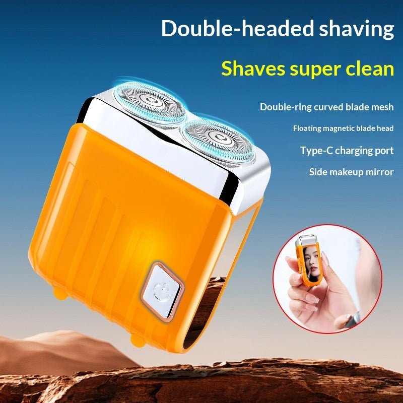 Portable washable magnetic dual-blade men's shaver with dual floating blades and rechargeable battery