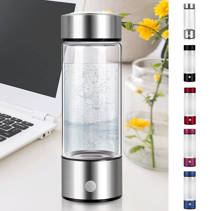 Rechargeable hydrogen water bottle made of borosilicate glass for antioxidant-rich water