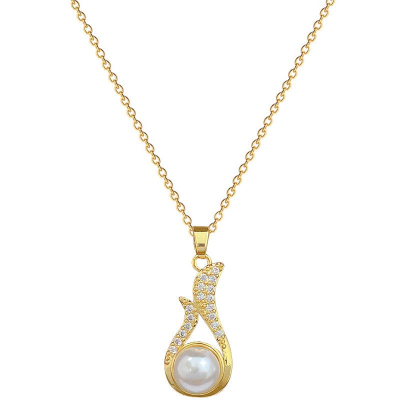 Light luxury Korean style necklace and earrings suite with geometric universe design and diamond pearl accents
