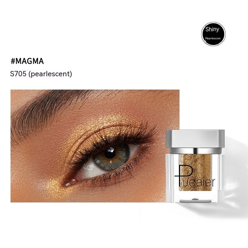 Eye with gold eyeshadow and Pudaier product on a white background
