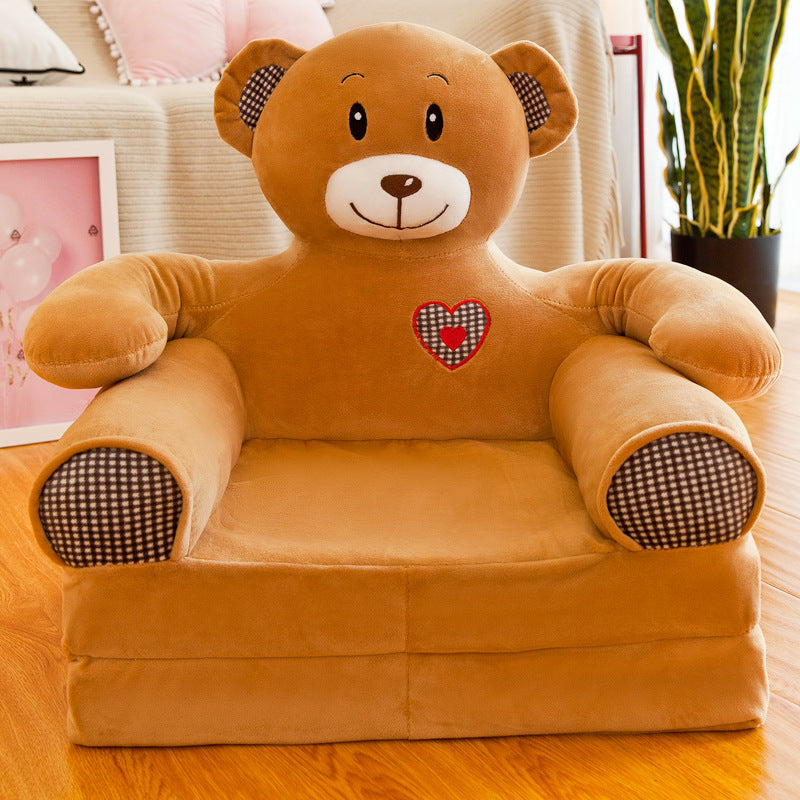 Prince Bear Folding Sofa - Cute Cartoon Animal Baby Seat for Kids Ages 3-8