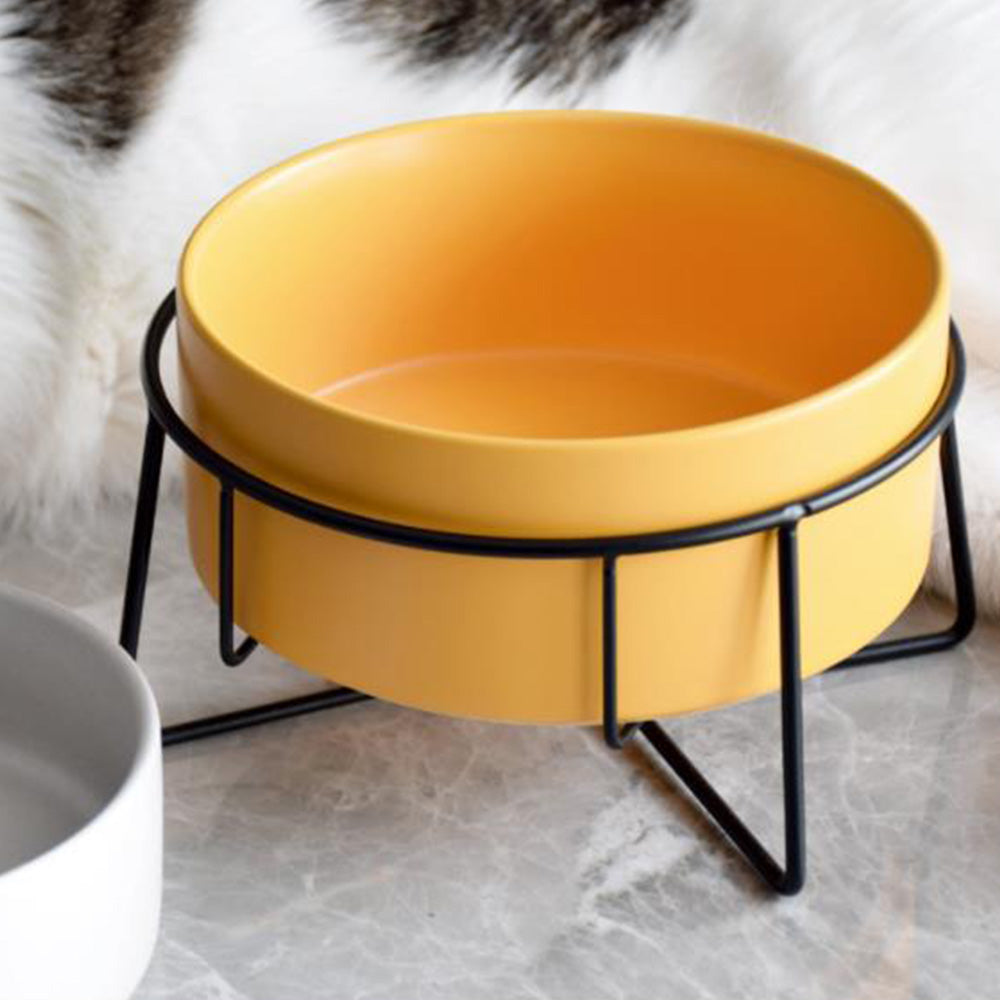 Nordic Ceramic Pet Bowl with Iron Stand | Cat & Dog Food Water Bowl