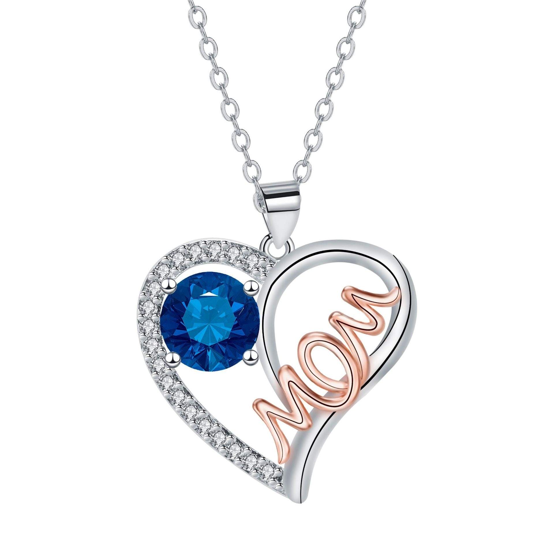 Elegant heart-shaped Mom Necklace in red, purple, blue, and pink copper with cross chain design
