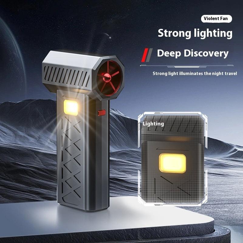 High-power high-speed turbine multifunction fan for dust removal, emergency lighting, and broken window rescue in black and red colors