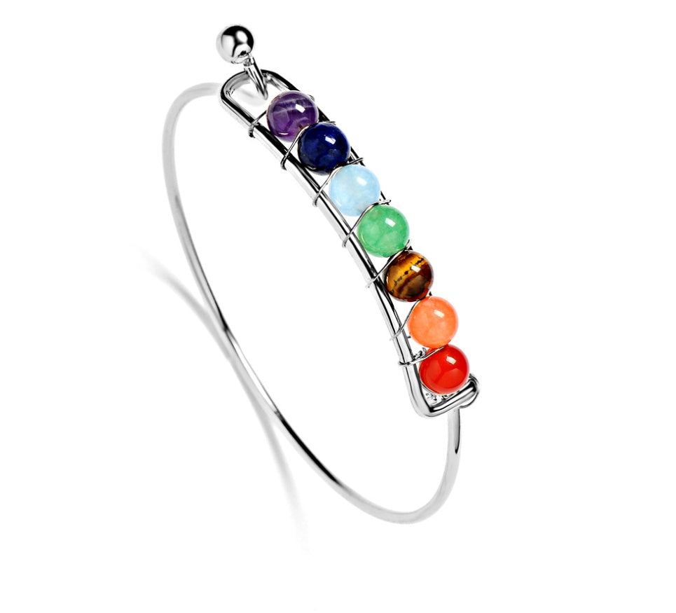 Colorful chakra yoga bracelet with copper plating - energy healing jewelry