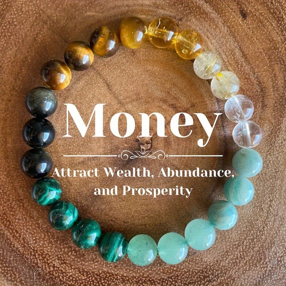 Unisex natural stone bracelet with citrine, dongling stone, and malachite beads in crystal style