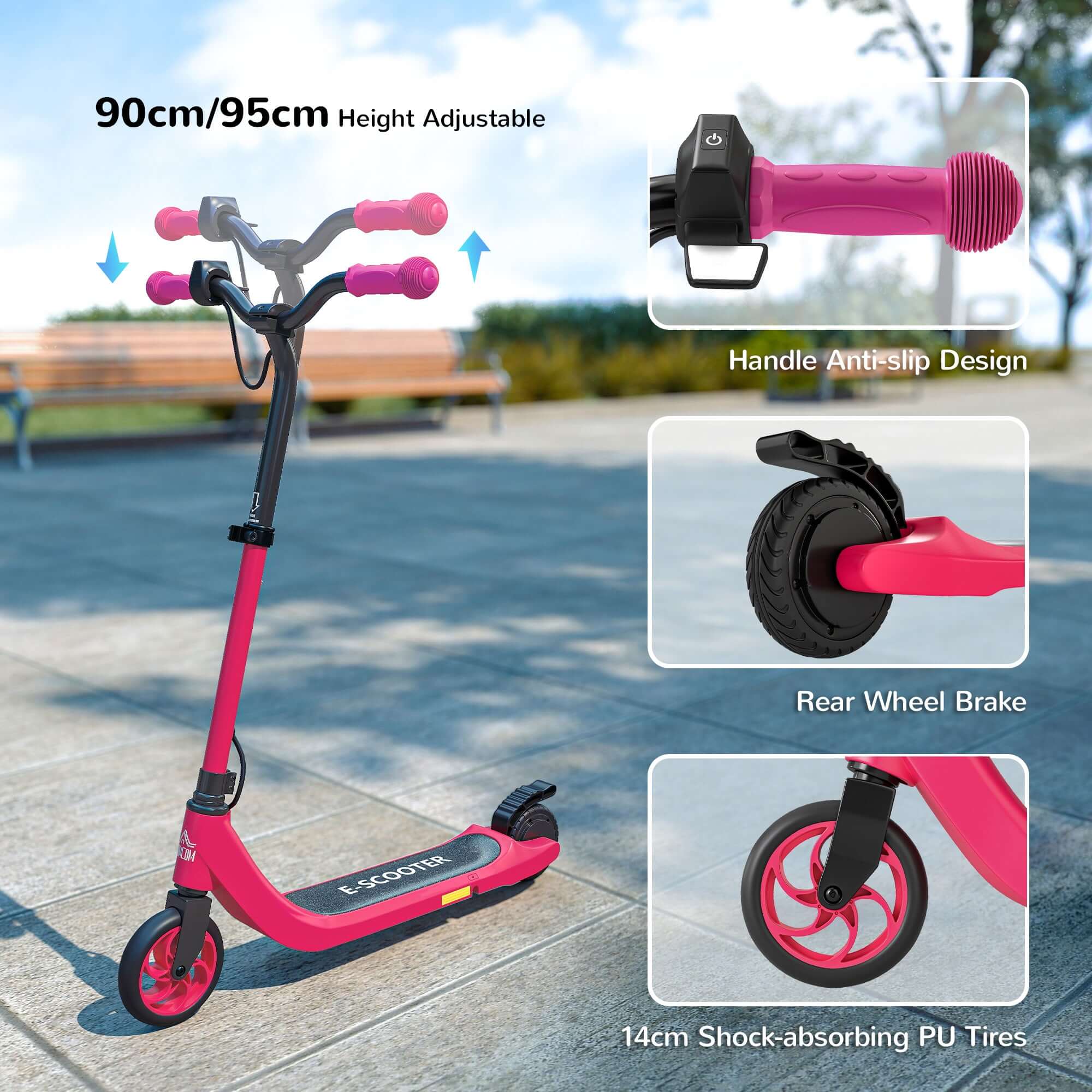 Kids Electric Scooter, Electric Scooters For Kids Ages 6+, 8 KM/H & 6 KM Lightweight E-Scooter, Adjustable Height, Rear Brake - Pink