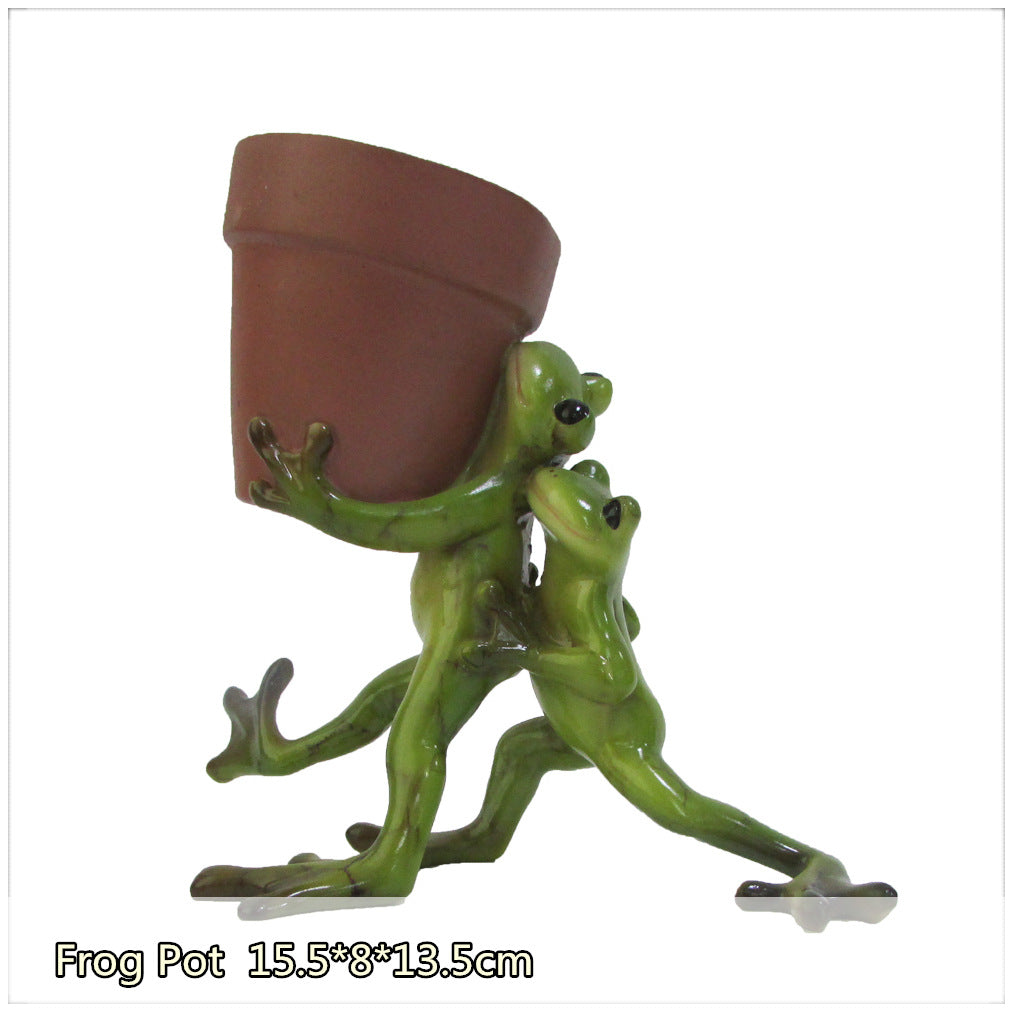 Happy Frog Resin Flower Pot | Cute Animal Desktop Plant Pot