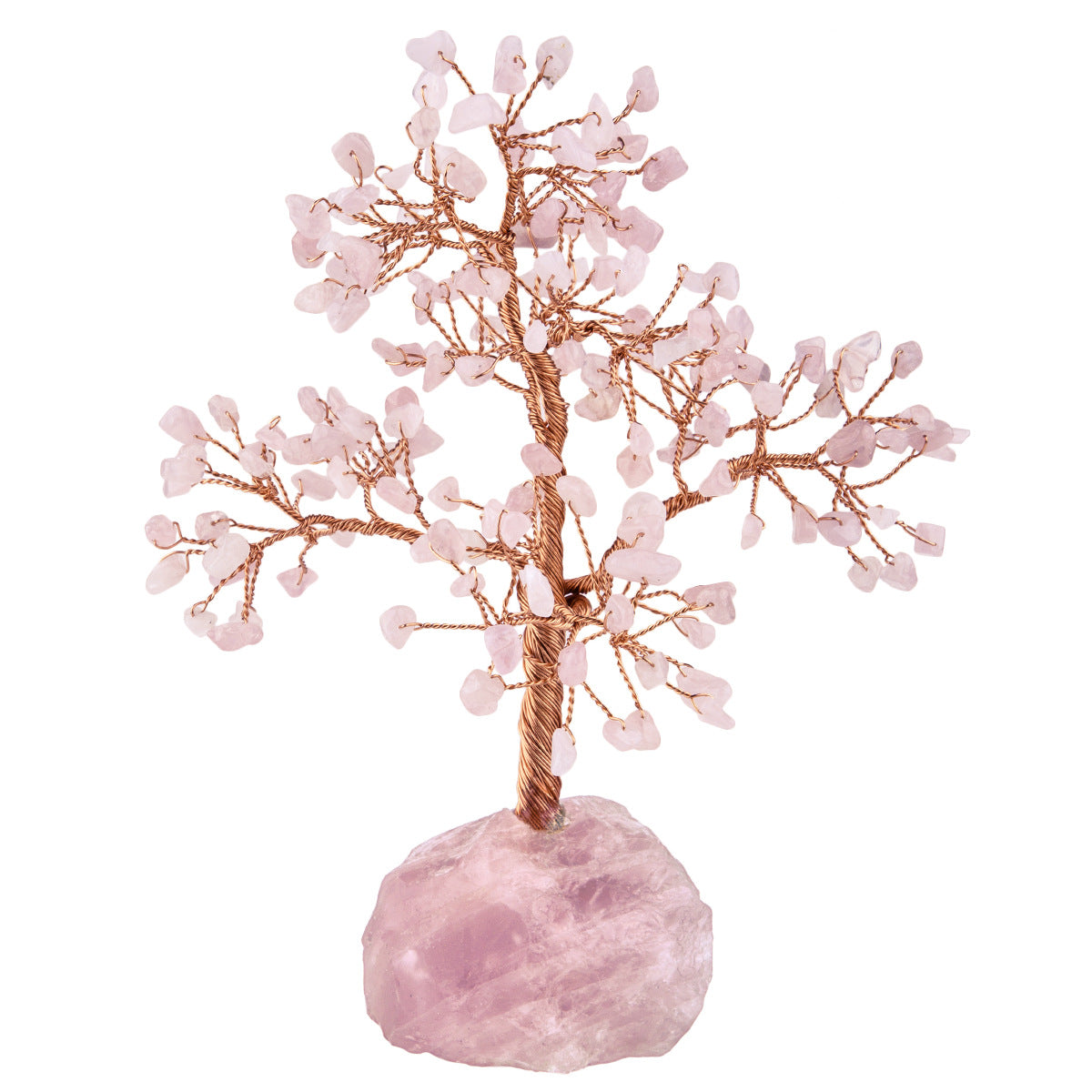 Natural Crystal Fortune Tree Ornament – Amethyst, Fluorite & Pink Crystal with Rough Stone Base
