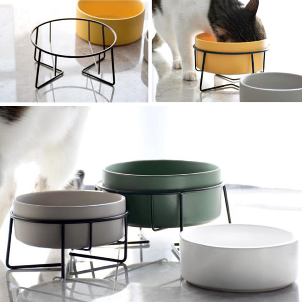 Nordic Ceramic Pet Bowl with Iron Stand | Cat & Dog Food Water Bowl