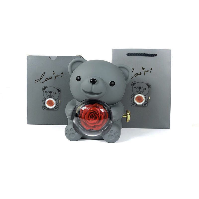 Rotating Eternal Rose Teddy Bear Gift Box Jewelry Box With Necklace Valentine Gift